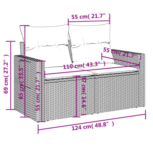 7-Piece Garden Sofa Set with Cushions Grey Poly Rattan Wicker Outdoor Patio Furniture - Image 11