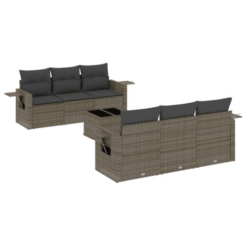 7-Piece Garden Sofa Set with Cushions Grey Poly Rattan Wicker Outdoor Patio Furniture - Image 14