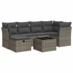 7-Piece Garden Sofa Set with Cushions Grey Poly Rattan Wicker Outdoor Patio Furniture