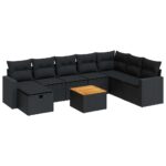 9-Piece Garden Sofa Set with Cushions Black Poly Rattan Wicker Outdoor Patio Furniture