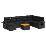 9-Piece Garden Sofa Set with Cushions Black Poly Rattan Wicker Outdoor Patio Furniture