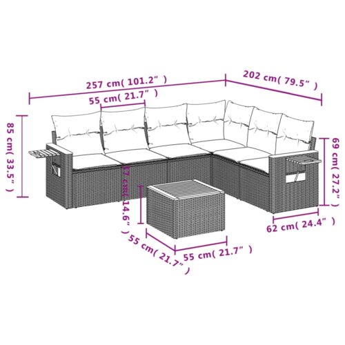 7-Piece Garden Sofa Set with Cushions Grey Poly Rattan Wicker Outdoor Patio Furniture - Image 3