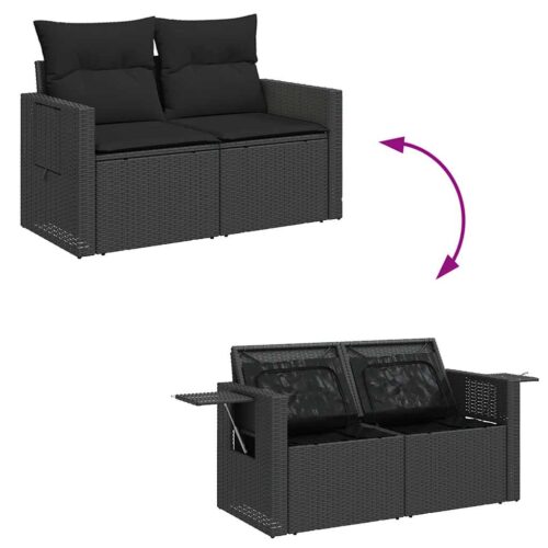 9-Piece Garden Sofa Set with Cushions Black Poly Rattan Wicker Outdoor Patio Furniture - Image 10