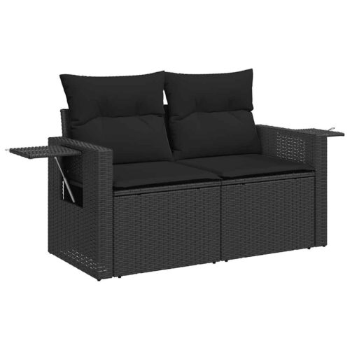 9-Piece Garden Sofa Set with Cushions Black Poly Rattan Wicker Outdoor Patio Furniture - Image 5