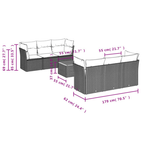 7-Piece Garden Sofa Set with Cushions Grey Poly Rattan Wicker Outdoor Patio Furniture - Image 3