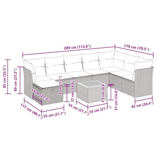 9-Piece Garden Sofa Set with Cushions Black Poly Rattan Wicker Outdoor Patio Furniture - Image 12