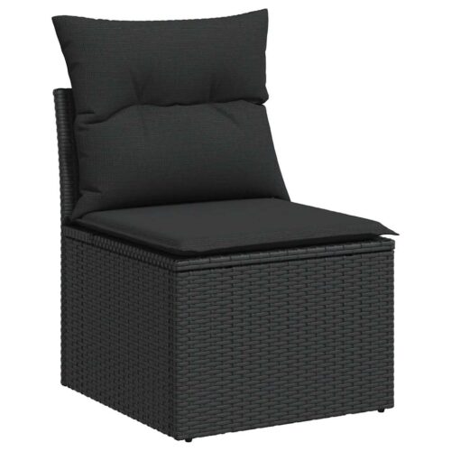 9-Piece Garden Sofa Set with Cushions Black Poly Rattan Wicker Outdoor Patio Furniture - Image 3