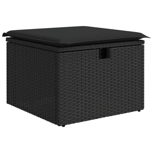 9-Piece Garden Sofa Set with Cushions Black Poly Rattan Wicker Outdoor Patio Furniture - Image 6