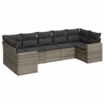 7-Piece Garden Sofa Set with Cushions Grey Poly Rattan Wicker Outdoor Patio Furniture