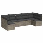 7-Piece Garden Sofa Set with Cushions Grey Poly Rattan Wicker Outdoor Patio Furniture