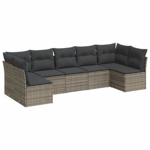 7-Piece Garden Sofa Set with Cushions Grey Poly Rattan Wicker Outdoor Patio Furniture