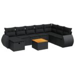 9-Piece Garden Sofa Set with Cushions Black Poly Rattan Wicker Outdoor Patio Furniture