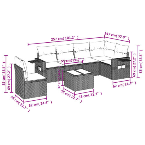 7-Piece Garden Sofa Set with Cushions Grey Poly Rattan Wicker Outdoor Patio Furniture - Image 3