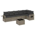 7-Piece Garden Sofa Set with Cushions Grey Poly Rattan Wicker Outdoor Patio Furniture