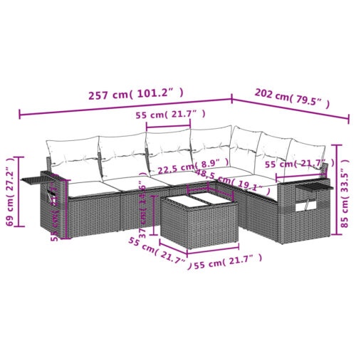 7-Piece Garden Sofa Set with Cushions Grey Poly Rattan Wicker Outdoor Patio Furniture - Image 3