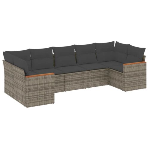 7-Piece Garden Sofa Set with Cushions Grey Poly Rattan Wicker Outdoor Patio Furniture