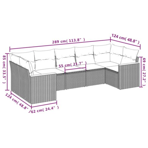 7-Piece Garden Sofa Set with Cushions Grey Poly Rattan Wicker Outdoor Patio Furniture - Image 7