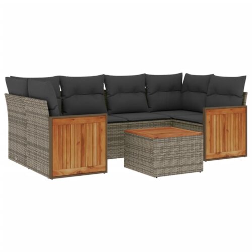 7-Piece Garden Sofa Set with Cushions Grey Poly Rattan Wicker Outdoor Patio Furniture