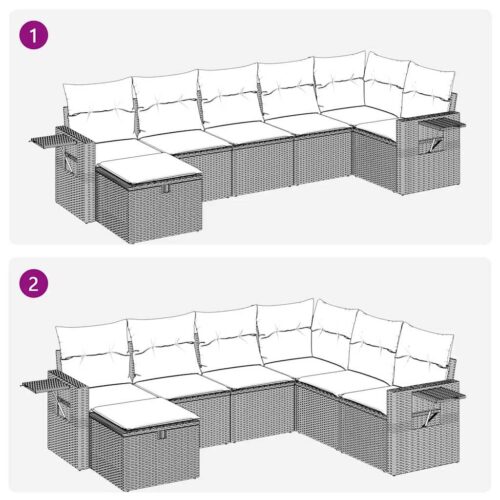 7-Piece Garden Sofa Set with Cushions Grey Poly Rattan Wicker Outdoor Patio Furniture - Image 11