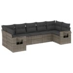 7-Piece Garden Sofa Set with Cushions Grey Poly Rattan Wicker Outdoor Patio Furniture