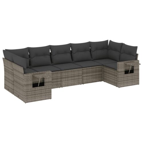 7-Piece Garden Sofa Set with Cushions Grey Poly Rattan Wicker Outdoor Patio Furniture