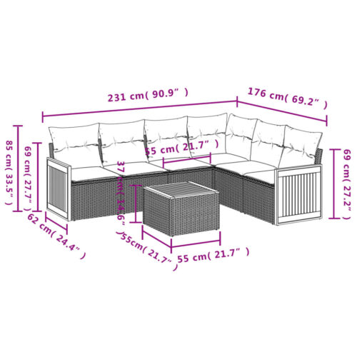 7-Piece Garden Sofa Set with Cushions Grey Poly Rattan Wicker Outdoor Patio Furniture - Image 3