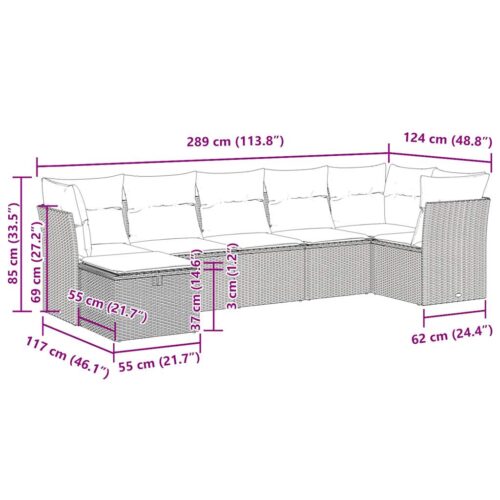7-Piece Garden Sofa Set with Cushions Grey Poly Rattan Wicker Outdoor Patio Furniture - Image 12