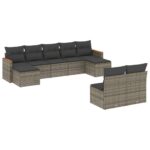 9-Piece Garden Sofa Set with Cushions Grey Poly Rattan Wicker Outdoor Patio Furniture