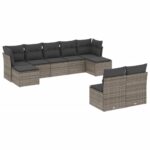 9-Piece Garden Sofa Set with Cushions Grey Poly Rattan Wicker Outdoor Patio Furniture