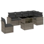 7-Piece Garden Sofa Set with Cushions Grey Poly Rattan Wicker Outdoor Patio Furniture
