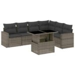 7-Piece Garden Sofa Set with Cushions Grey Poly Rattan Wicker Outdoor Patio Furniture