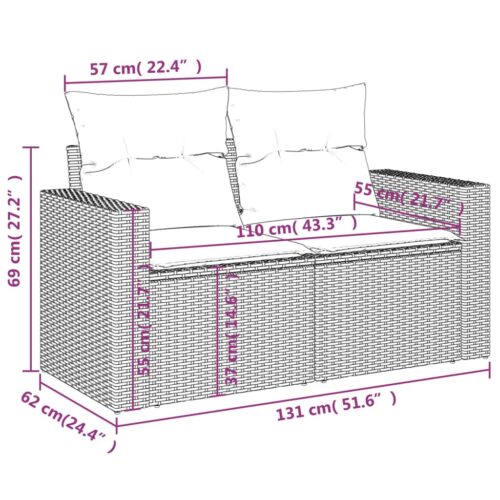 7-Piece Garden Sofa Set with Cushions Grey Poly Rattan Wicker Outdoor Patio Furniture - Image 12