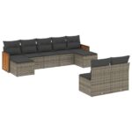 9-Piece Garden Sofa Set with Cushions Grey Poly Rattan Wicker Outdoor Patio Furniture