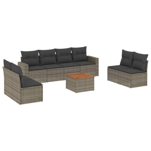 9-Piece Garden Sofa Set with Cushions Grey Poly Rattan Wicker Outdoor Patio Furniture
