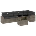 7-Piece Garden Sofa Set with Cushions Grey Poly Rattan Wicker Outdoor Patio Furniture