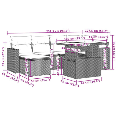 7-Piece Garden Sofa Set with Cushions Grey Poly Rattan Wicker Outdoor Patio Furniture - Image 11