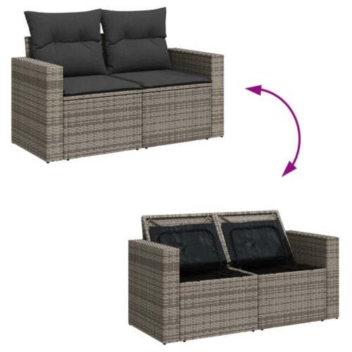 7-Piece Garden Sofa Set with Cushions Grey Poly Rattan Wicker Outdoor Patio Furniture - Image 11