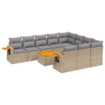 11-Piece Garden Sofa Set with Cushions Beige Poly Rattan Wicker Outdoor Patio Furniture
