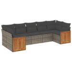 7-Piece Garden Sofa Set with Cushions Grey Poly Rattan Wicker Outdoor Patio Furniture