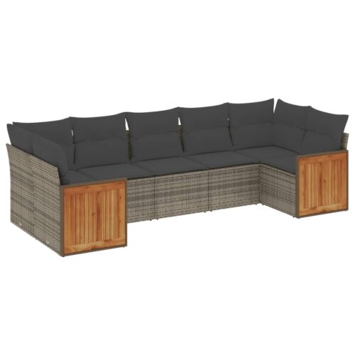 7-Piece Garden Sofa Set with Cushions Grey Poly Rattan Wicker Outdoor Patio Furniture