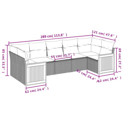 7-Piece Garden Sofa Set with Cushions Grey Poly Rattan Wicker Outdoor Patio Furniture - Image 7