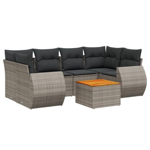 7-Piece Garden Sofa Set with Cushions Grey Poly Rattan Wicker Outdoor Patio Furniture - Image 14