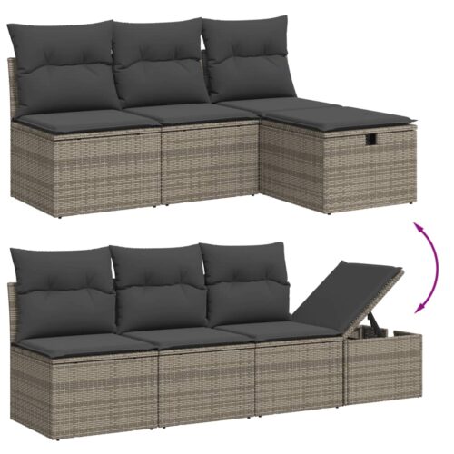 9-Piece Garden Sofa Set with Cushions Grey Poly Rattan Wicker Outdoor Patio Furniture - Image 3