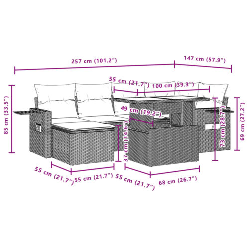 7-Piece Garden Sofa Set with Cushions Grey Poly Rattan Wicker Outdoor Patio Furniture - Image 12