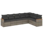 7-Piece Garden Sofa Set with Cushions Grey Poly Rattan Wicker Outdoor Patio Furniture