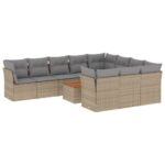 11-Piece Garden Sofa Set with Cushions Beige Poly Rattan Wicker Outdoor Patio Furniture