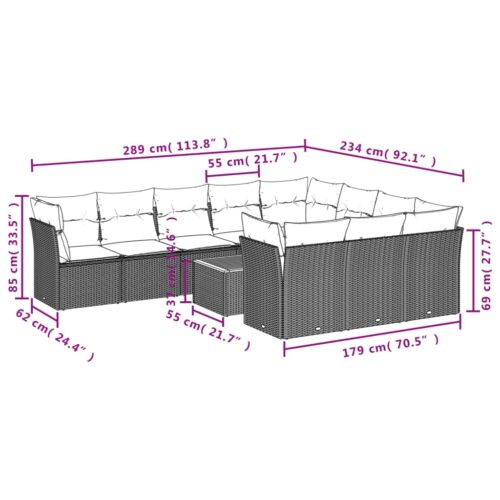 11-Piece Garden Sofa Set with Cushions Beige Poly Rattan Wicker Outdoor Patio Furniture - Image 3