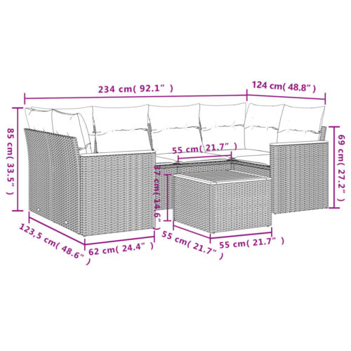 7-Piece Garden Sofa Set with Cushions Grey Poly Rattan Wicker Outdoor Patio Furniture - Image 3