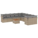 11-Piece Garden Sofa Set with Cushions Beige Poly Rattan Wicker Outdoor Patio Furniture