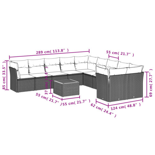 11-Piece Garden Sofa Set with Cushions Beige Poly Rattan Wicker Outdoor Patio Furniture - Image 3